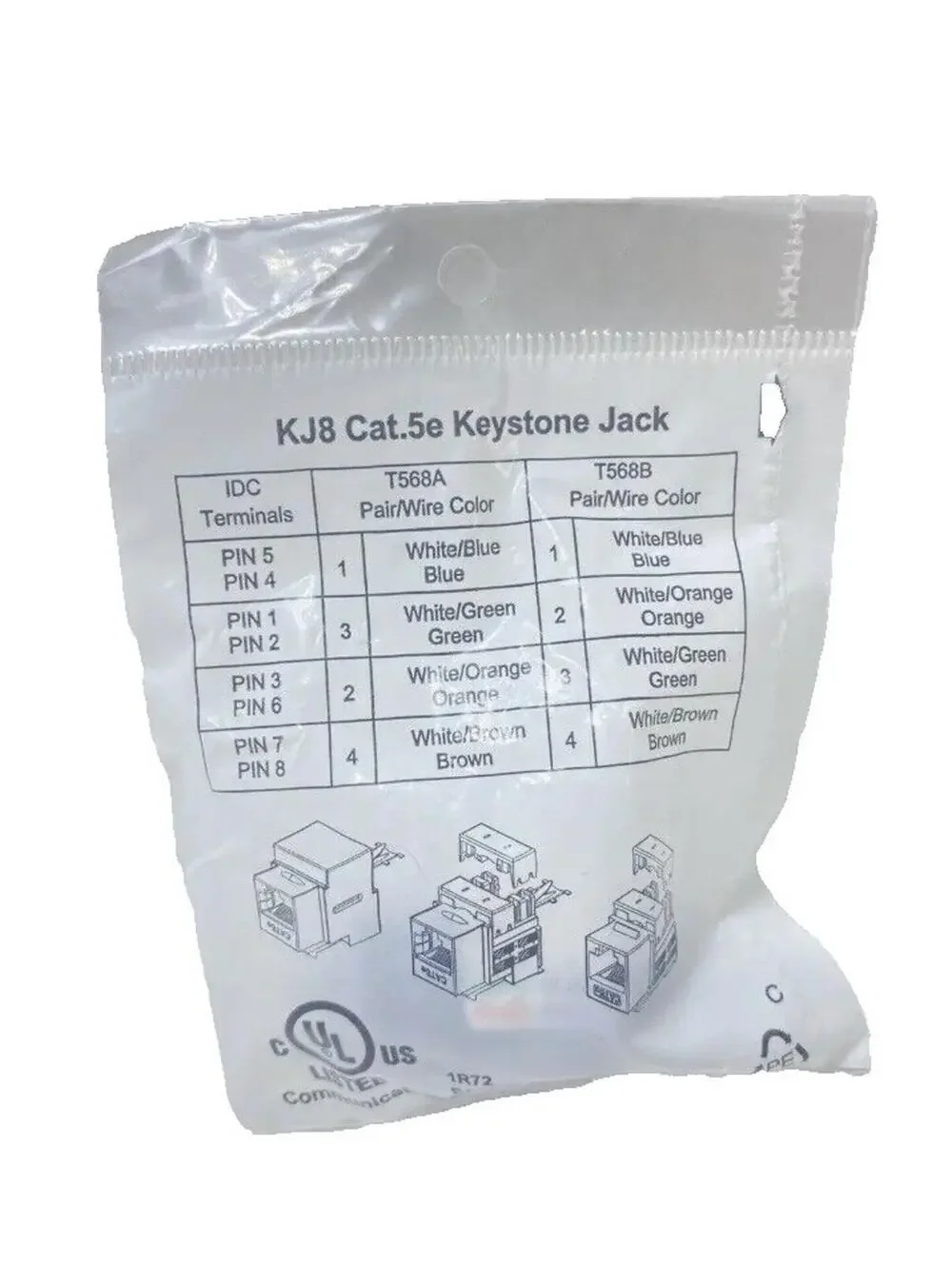 4pcs KJ8 Cat5 Keystone Jack Black Network Connector Pack